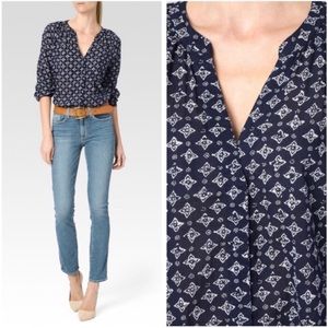 Paige Sammy Dark Ink Blue & White Tile Print Button Down